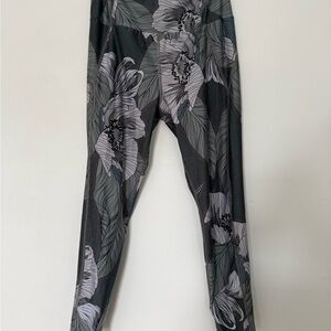 Kids Floral Print Black Gray Leggings
